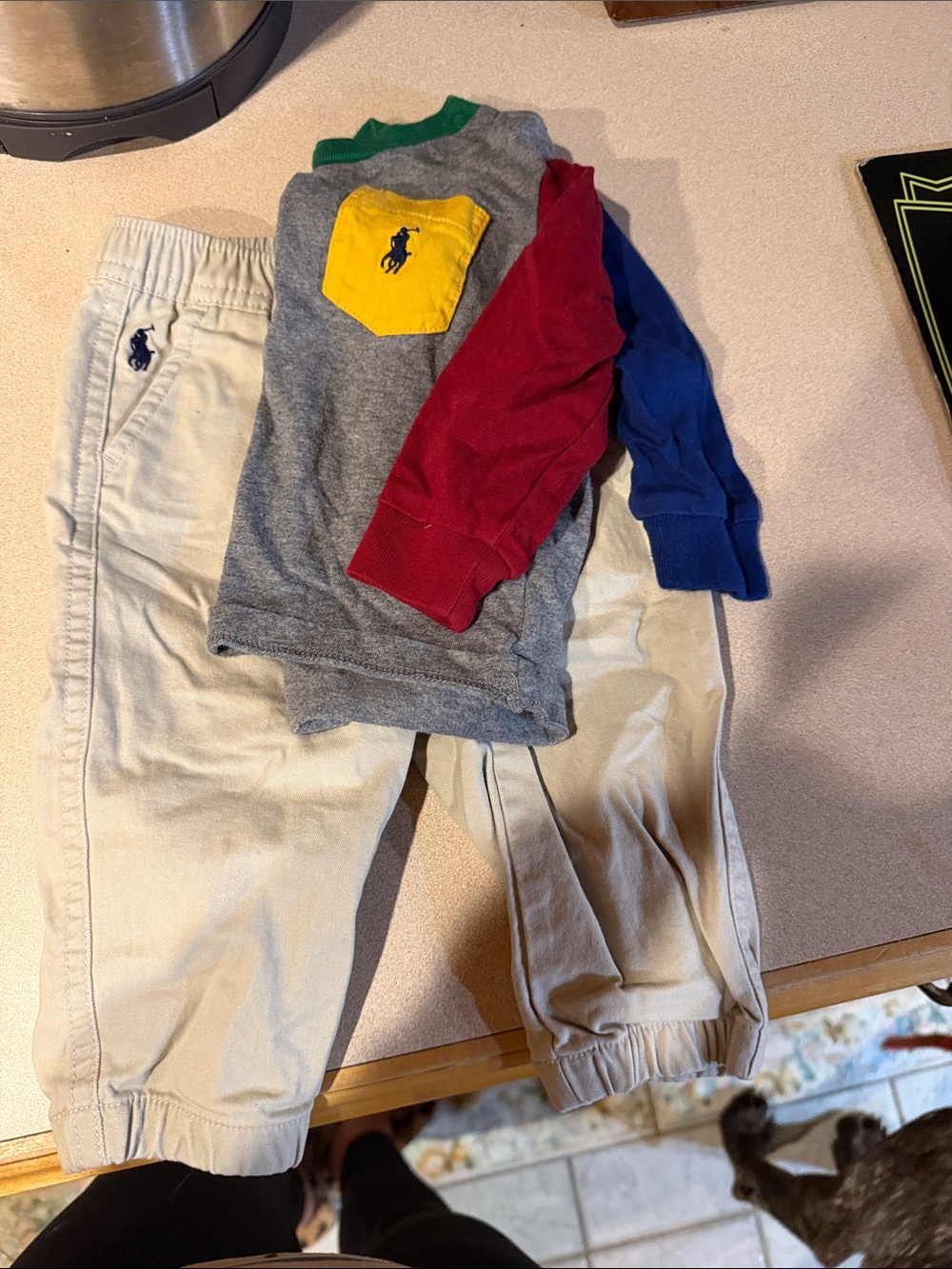 Polo by Ralph Lauren Kids Multi-Color Sweatshirt & Beige Joggers Set